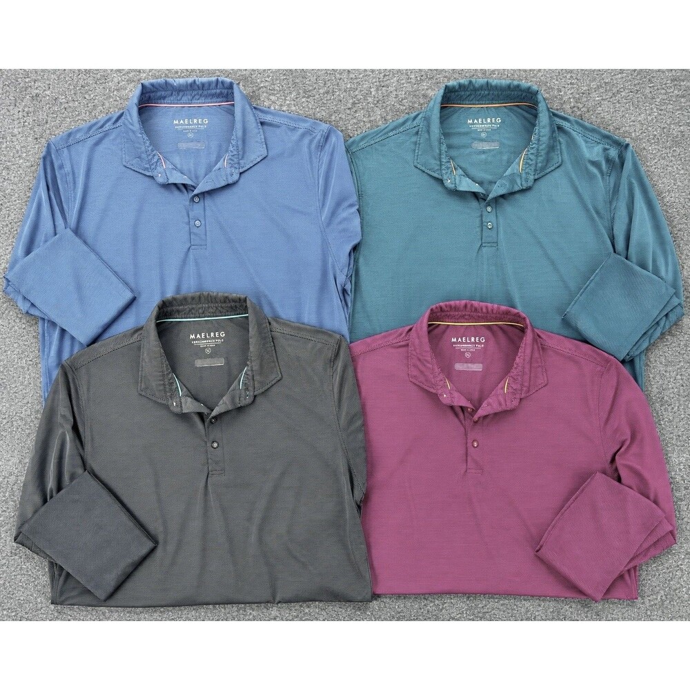 Maelreg Mens XL Performance Golf Polo Shirts Lot of 4 Striped Long Sleeve